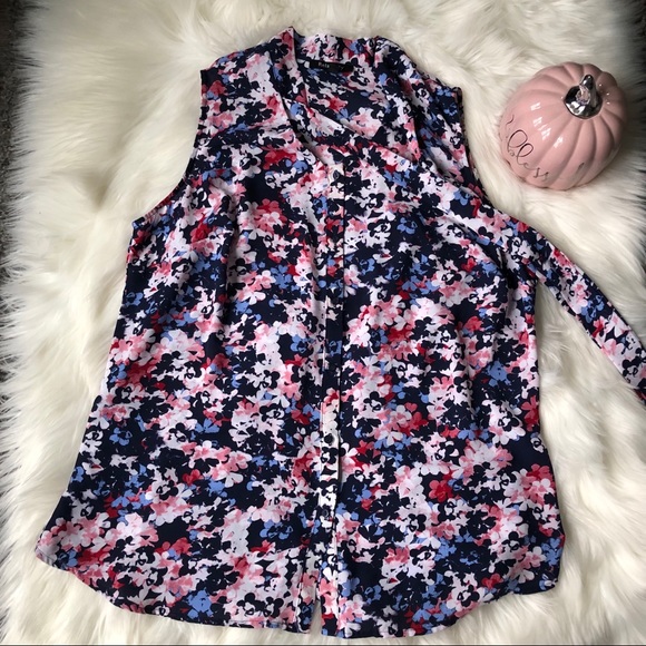 Sleeveless floral blouse with color. XL - Picture 5 of 8